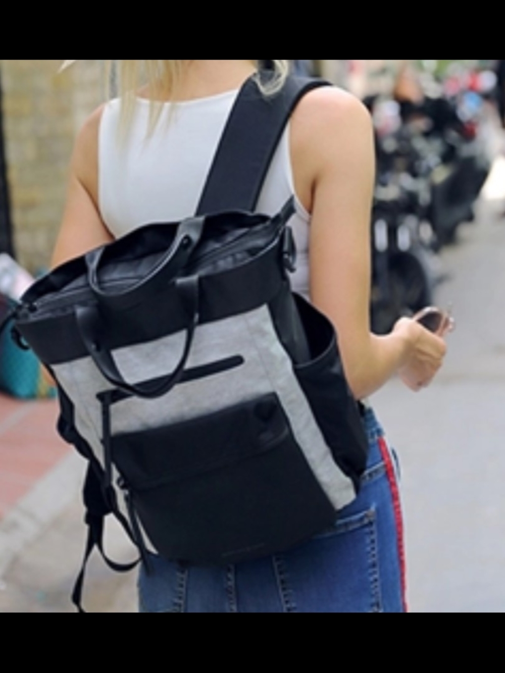 Sherpani Black and Light Gray Convertible Backpack Tote